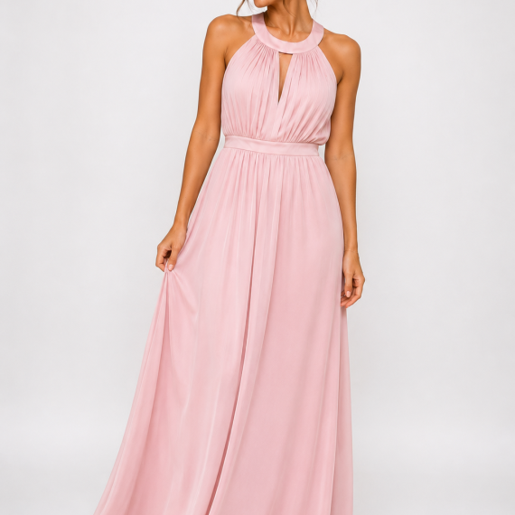 Púderrózsaszín elegáns maxi ruha